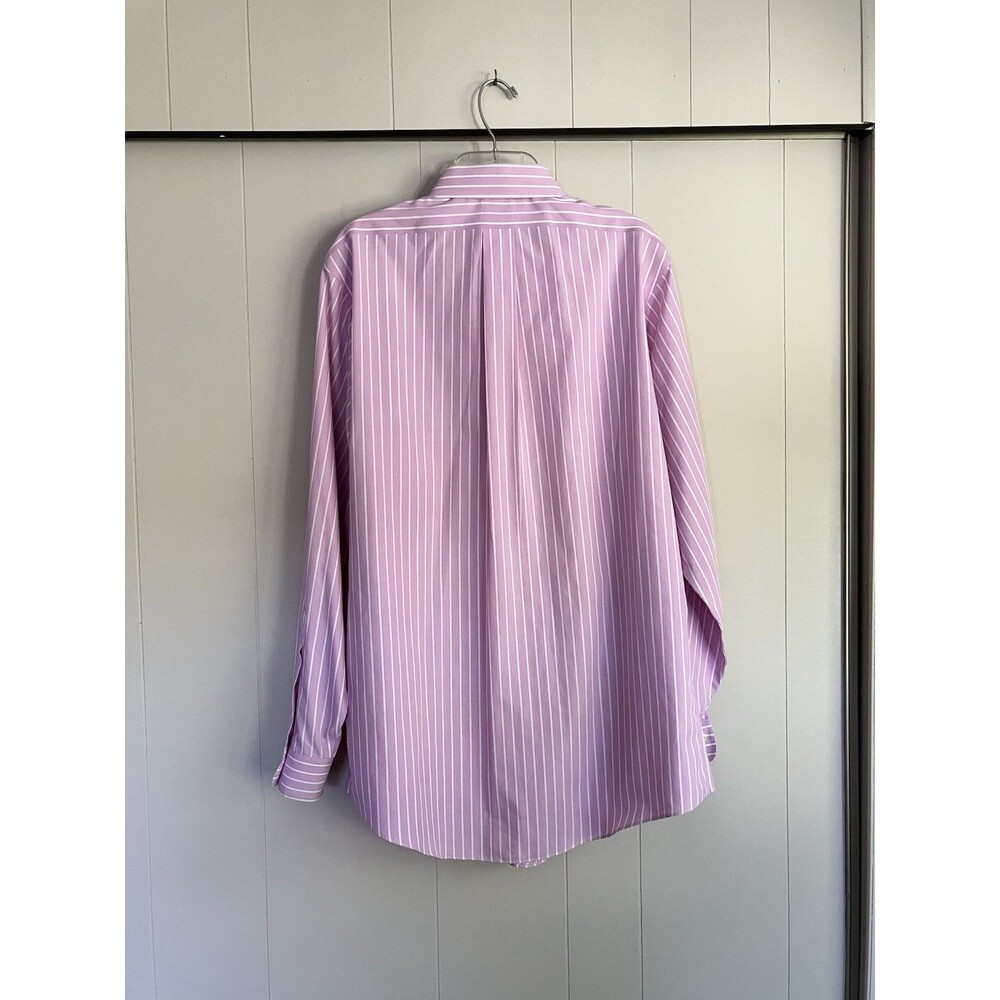 Brooks Brothers Slim Fit Shirt 16.5 35 Pink Stripe Non Iron Cotton Tiny Pen Mark - Picture 2 of 6